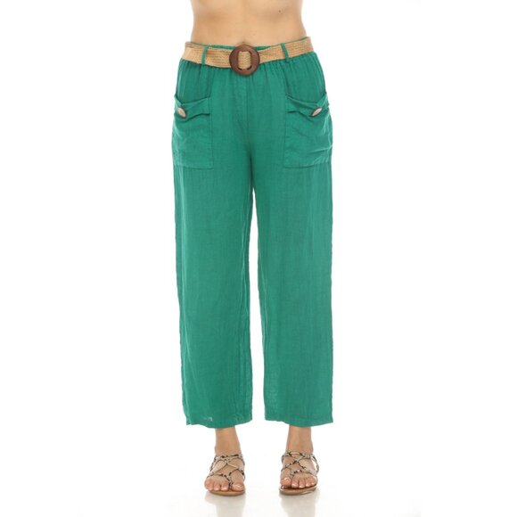 Green Pant with Bamboo belt and Pockets - Picture 2 of 6